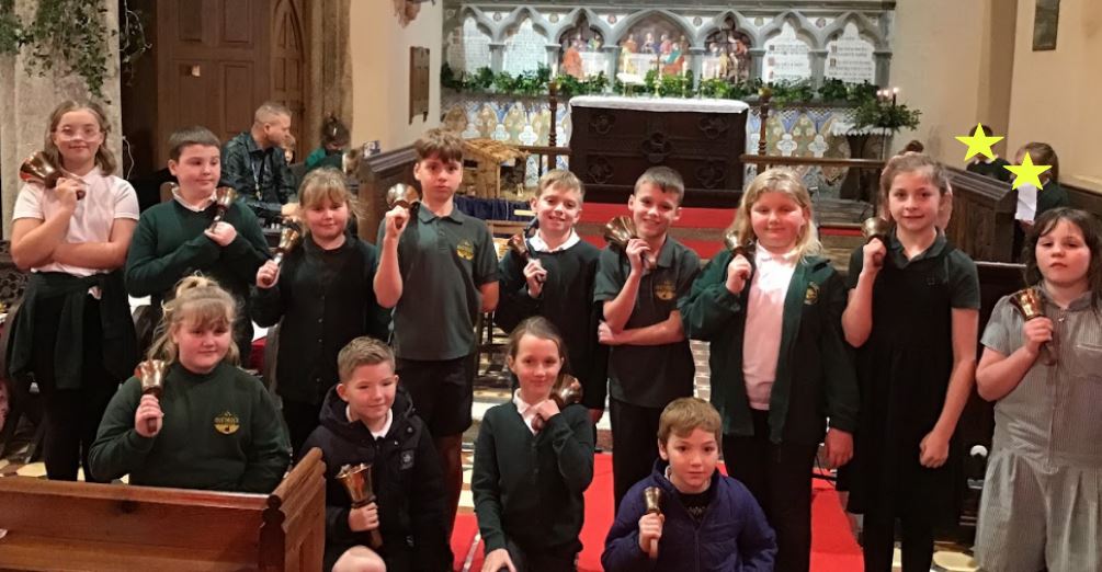 Handbell ringers from Quethiock School